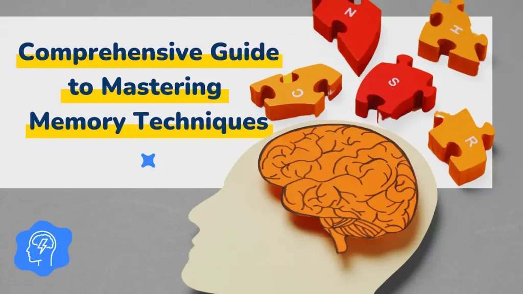 A brain illustration with puzzle pieces around it and the text "Comprehensive Guide to Mastering Memory Techniques" in the background.